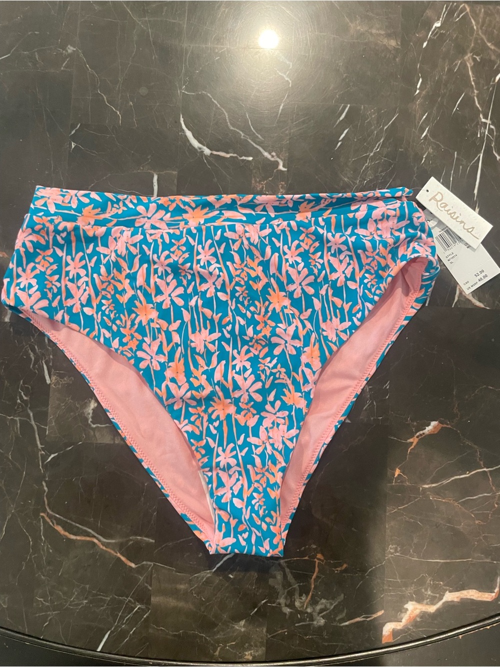 Raisins Teal Bikini Bottoms with Pink Floral Print